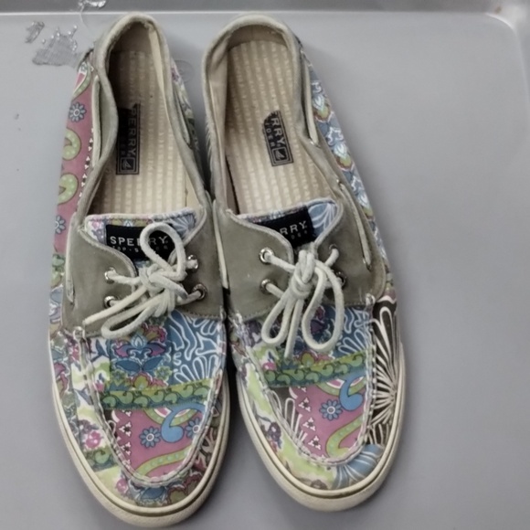 Sperry Top Sider Bahama Womens 10 Boat Shoe Blue/Purple Floral Canvas Loafers - Picture 2 of 9